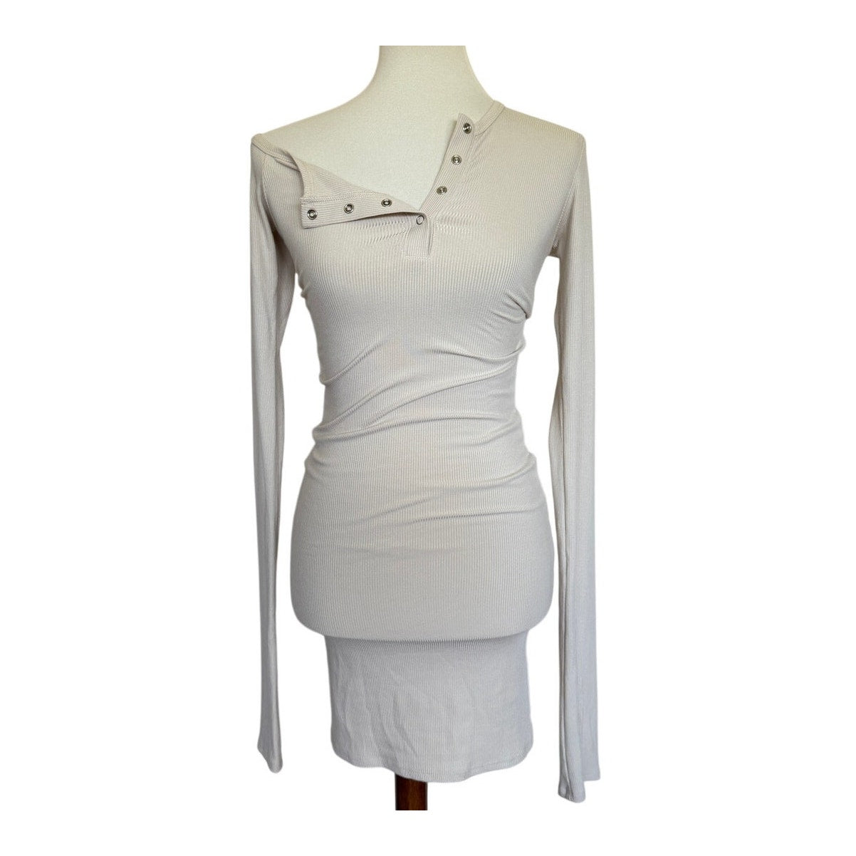 THE LINE BY K Rori Oat Off Shoulder Henley Mini Dress - Oat - Medium