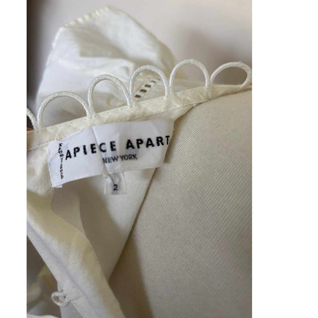 APIECE APART Ruffle 3/4 Sleeve Cotton Blouse - Cream - Size 2
