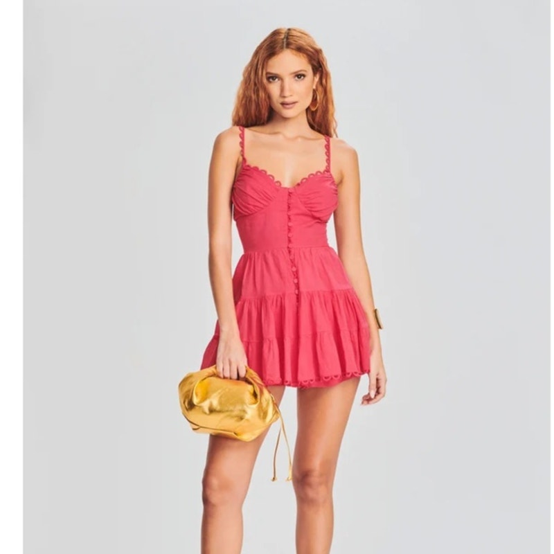 Charo Ruiz Ibiza Angy Cotton Mini Dress - Solid Fuchsia - Size Small