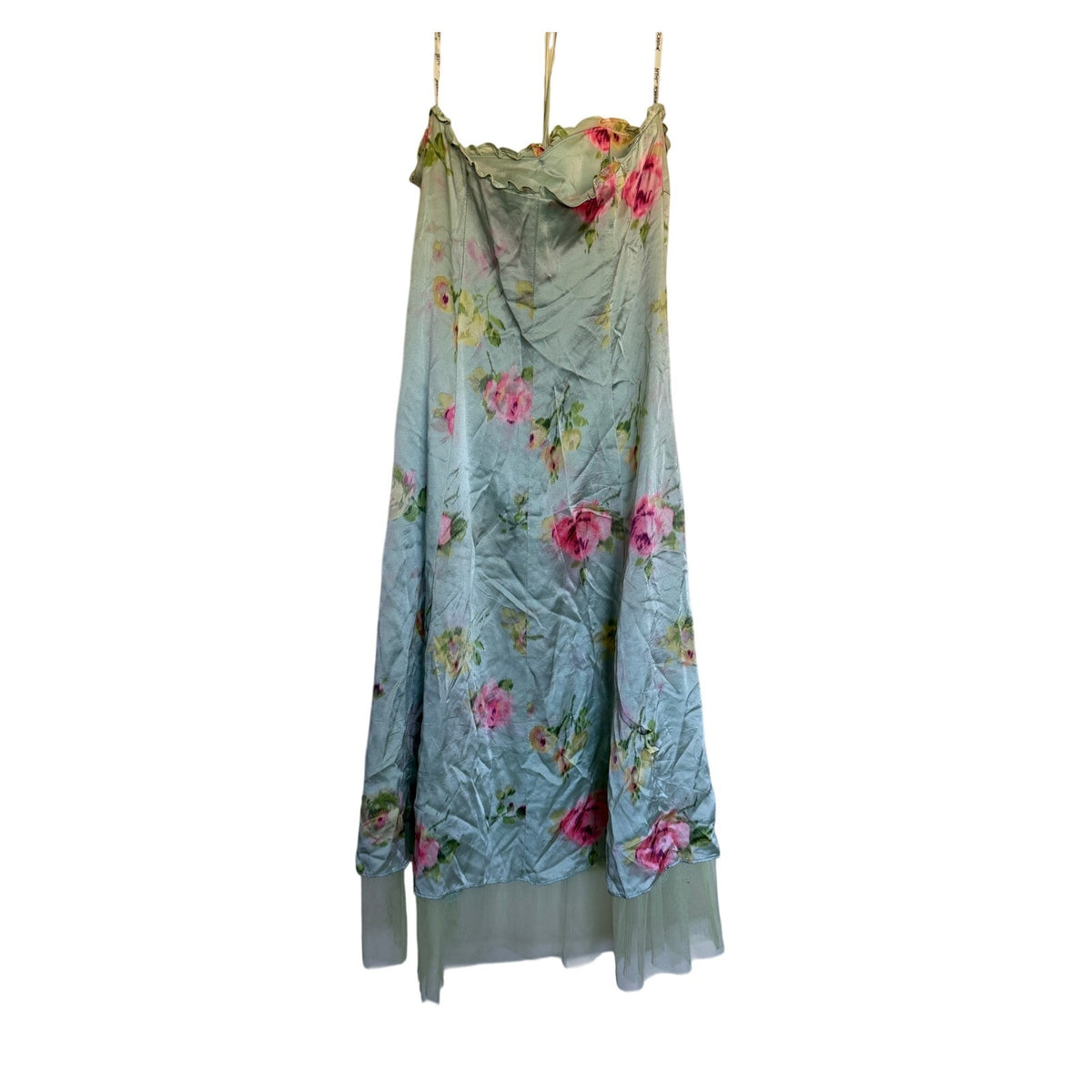 Vintage Betsey Johnson New York Silk Halter Dress - Light Blue and Pink Floral - Size 4