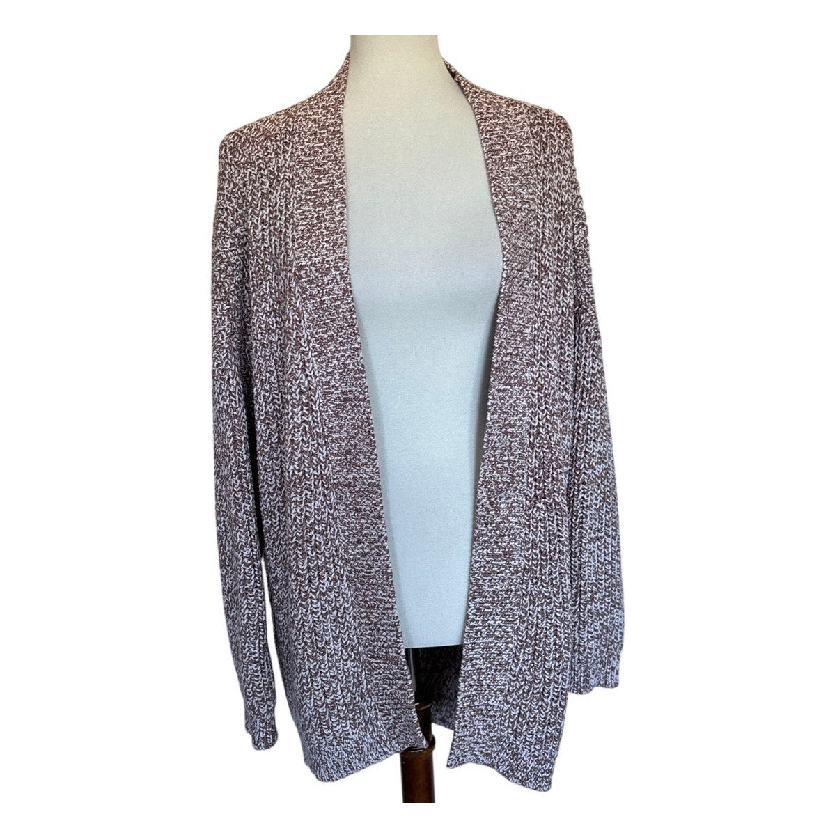HAVEN WELL WITHIN Marled Knit Cocoon Cardigan - Brown/Cream - Large