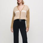 Maje Brushed Mohair V Neck Cardigan - Camel Tan - Size 2 / Medium