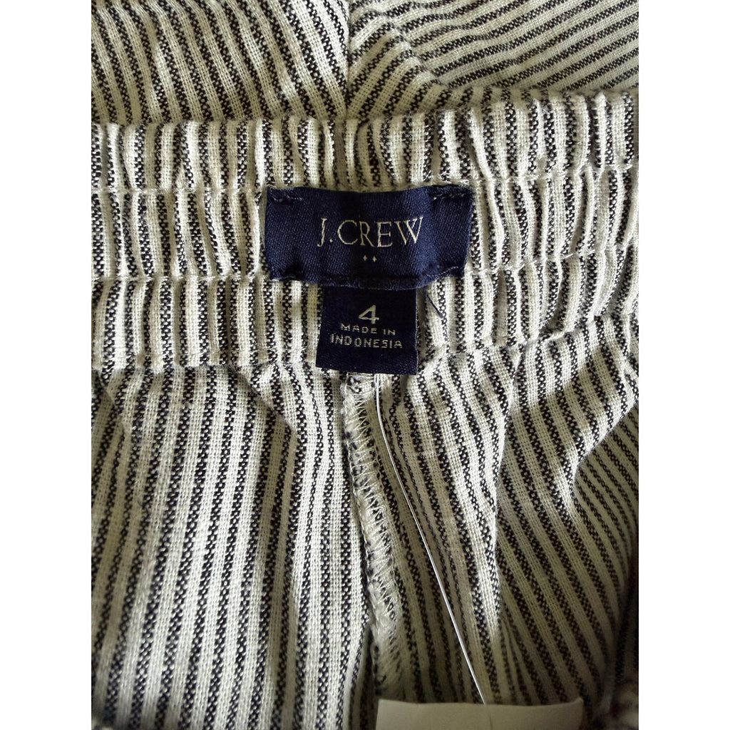 New J.CREW Slim Wide Leg Cotton Linen Pant - Striped Black / Cream - Size 4