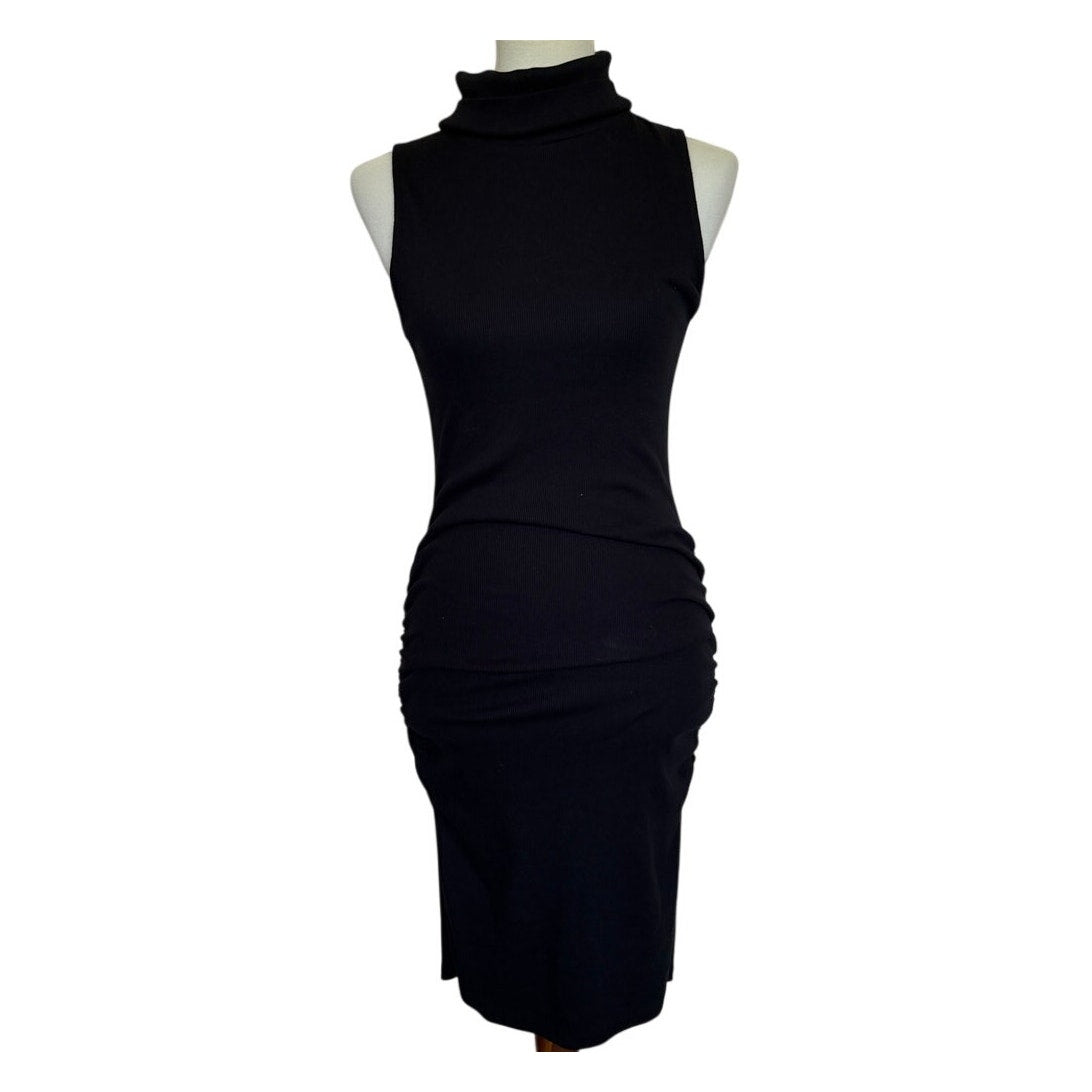 Michael Stars Macy Mock Neck Ribbed Dress - Black- Ultra Rib - Medium