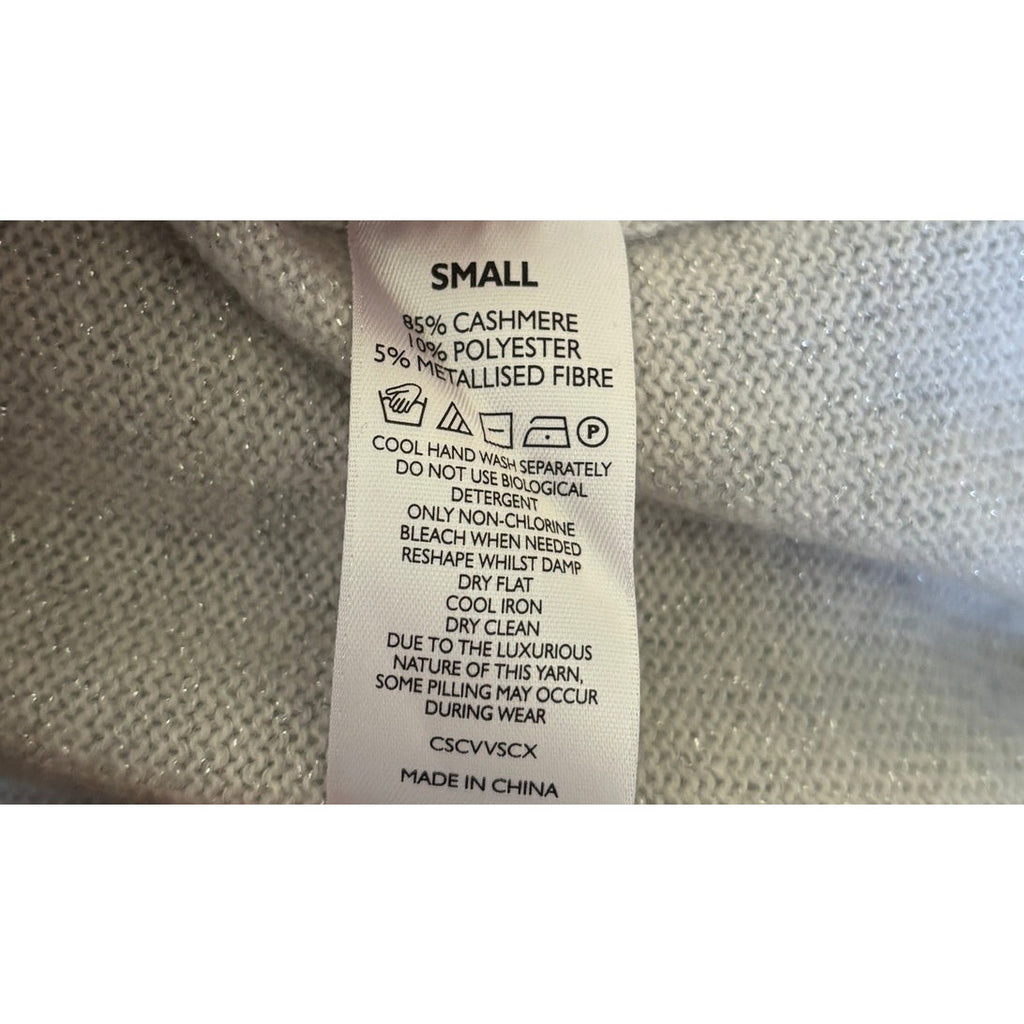 The White Company Cashmere V Neck Sweater - Metallic Grey - Size Small