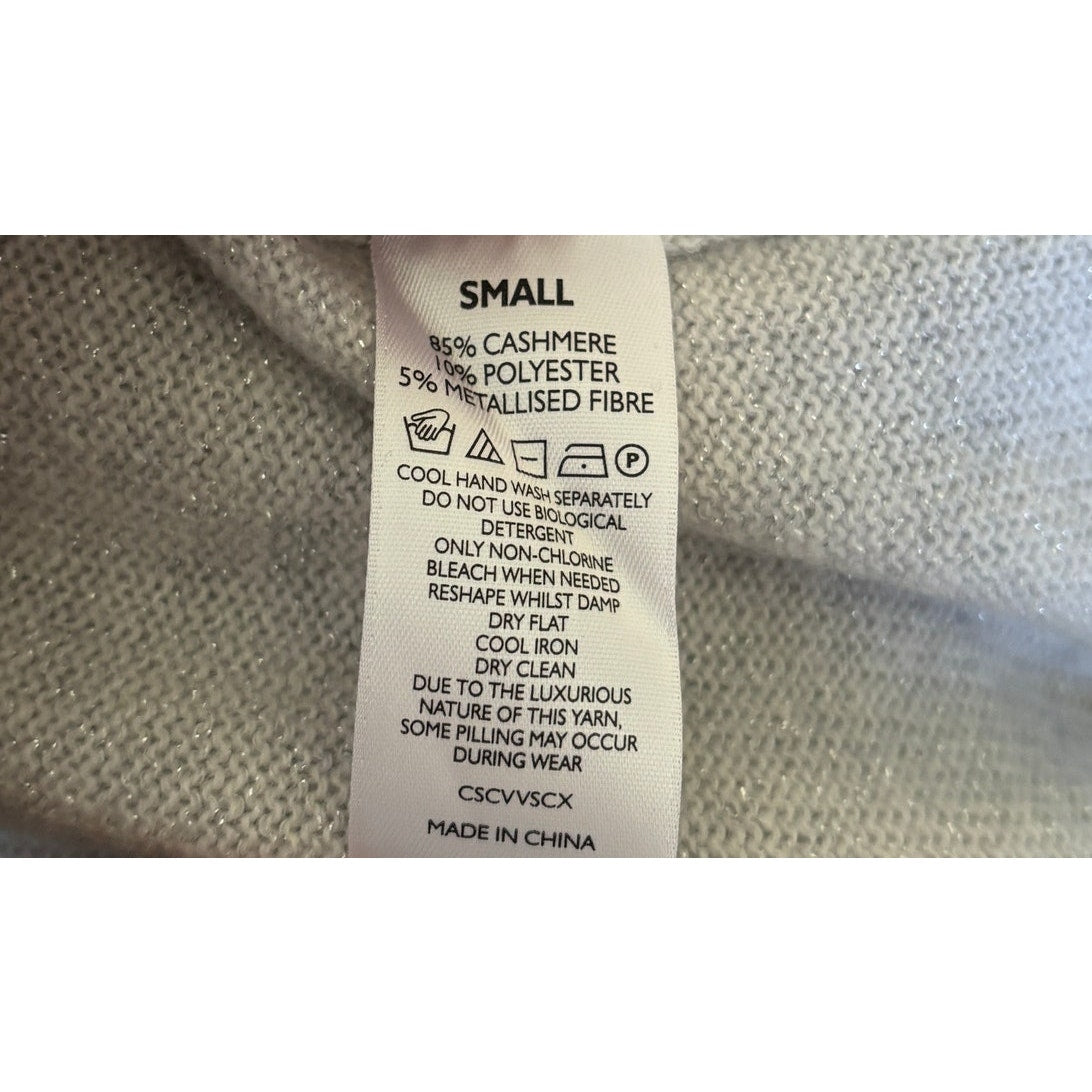 The White Company Cashmere V Neck Sweater - Metallic Grey - Size Small