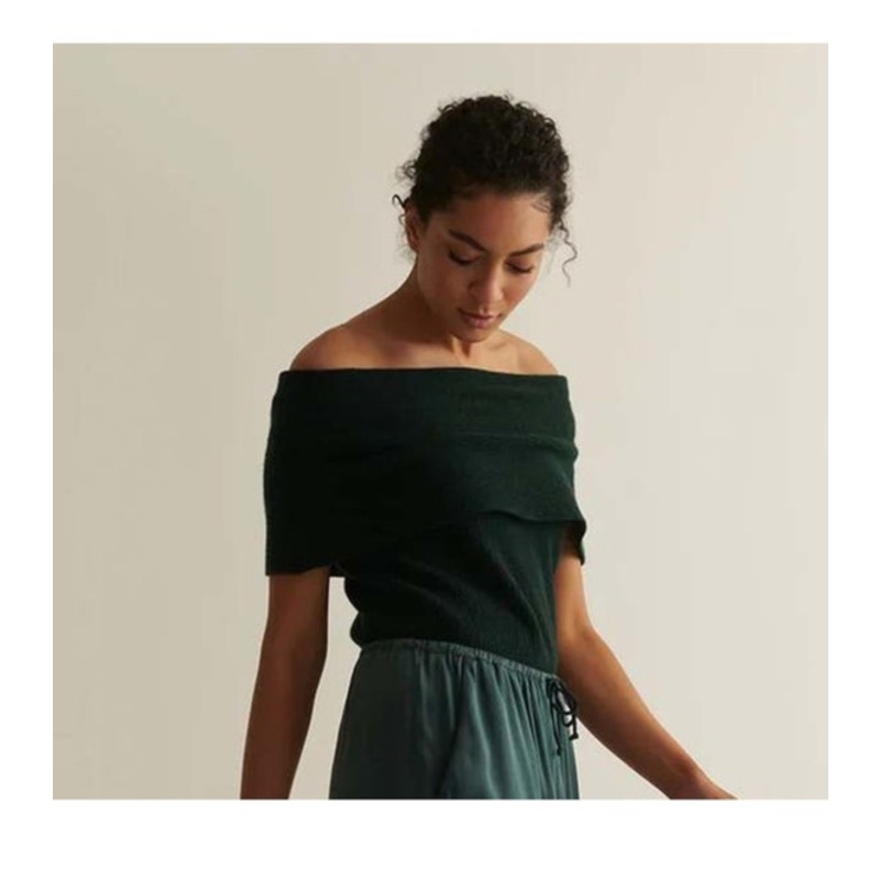 SKIN Portia Off-the-Shoulder Cashmere Top In Black - XS