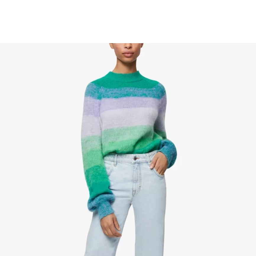 MAJE Millao Striped Knitted Sweater - Green Pastel - Size Small