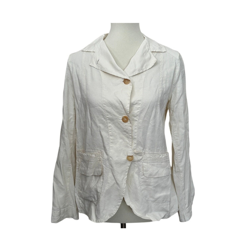 H+ HANNOH WESSEL Linen Silk Button Front Jacket - Off White - Size Medium