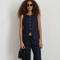 Alex Mill Liv Linen Vest - Navy Blue - Size Small