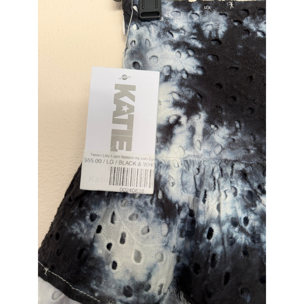 KATIE J NYC Tween Lilly Ruffle Eyelet Skirt - Black/Blue/White - L /12