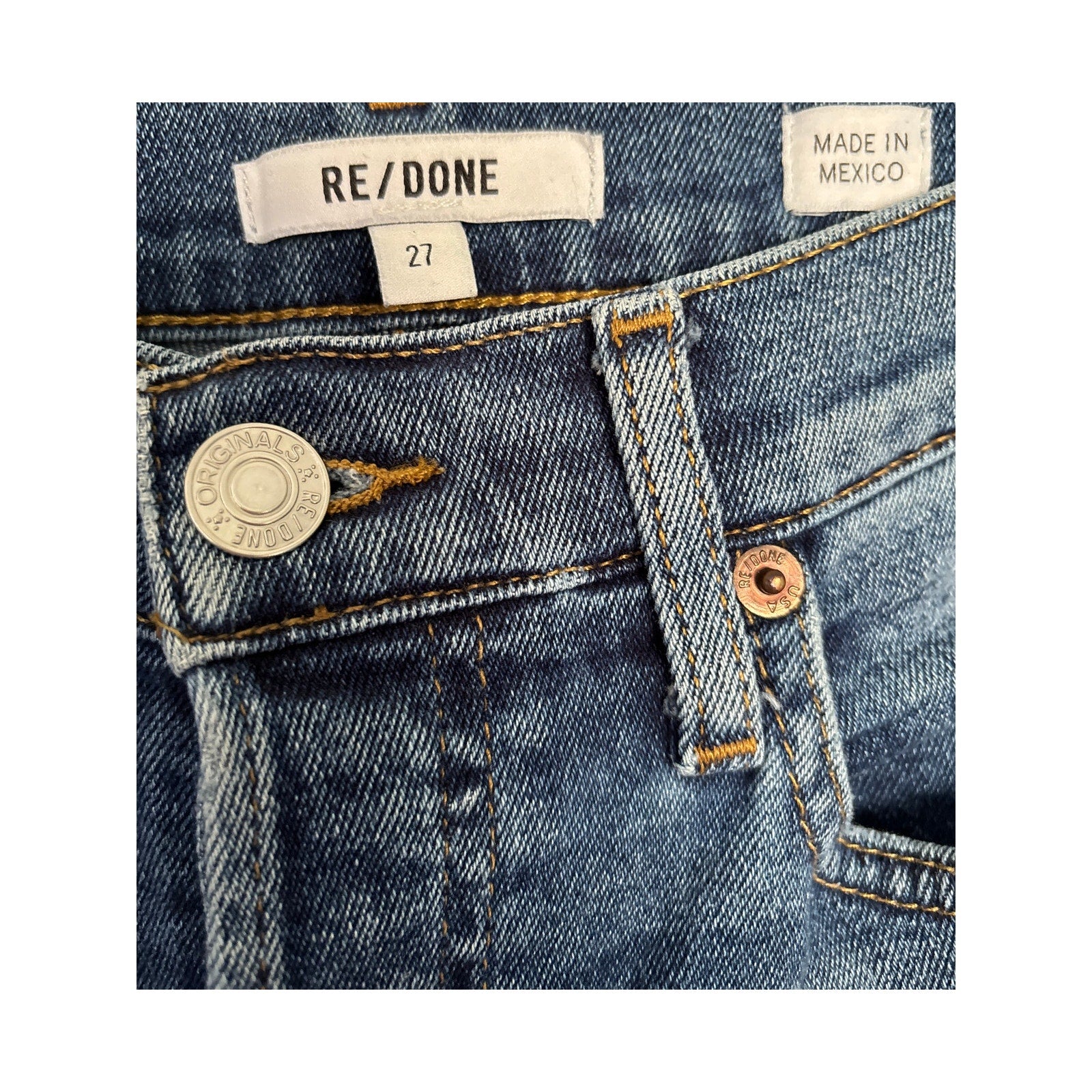 RE/Done 70s Stove Pipe High Rise Straight Leg Jeans - Dark Worn - 27