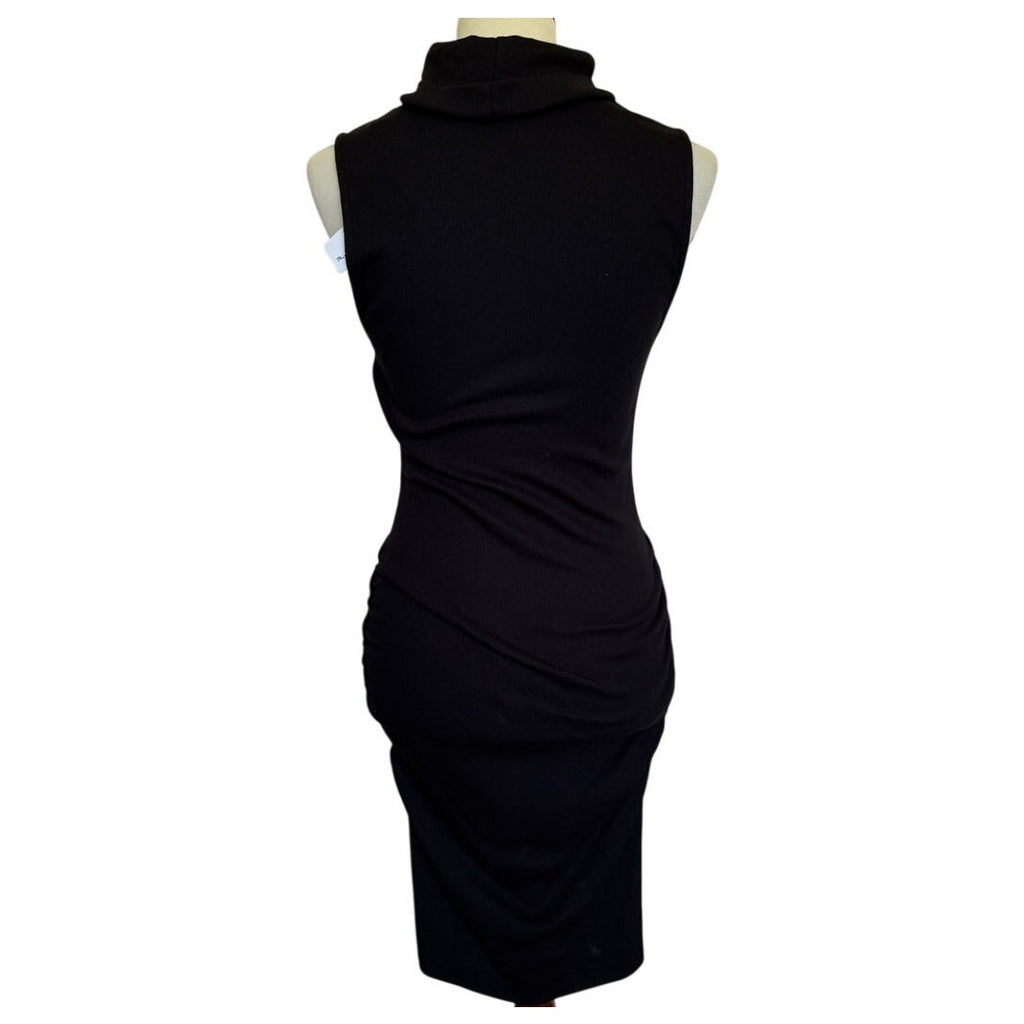 Michael Stars Macy Mock Neck Ribbed Dress - Black- Ultra Rib - Medium