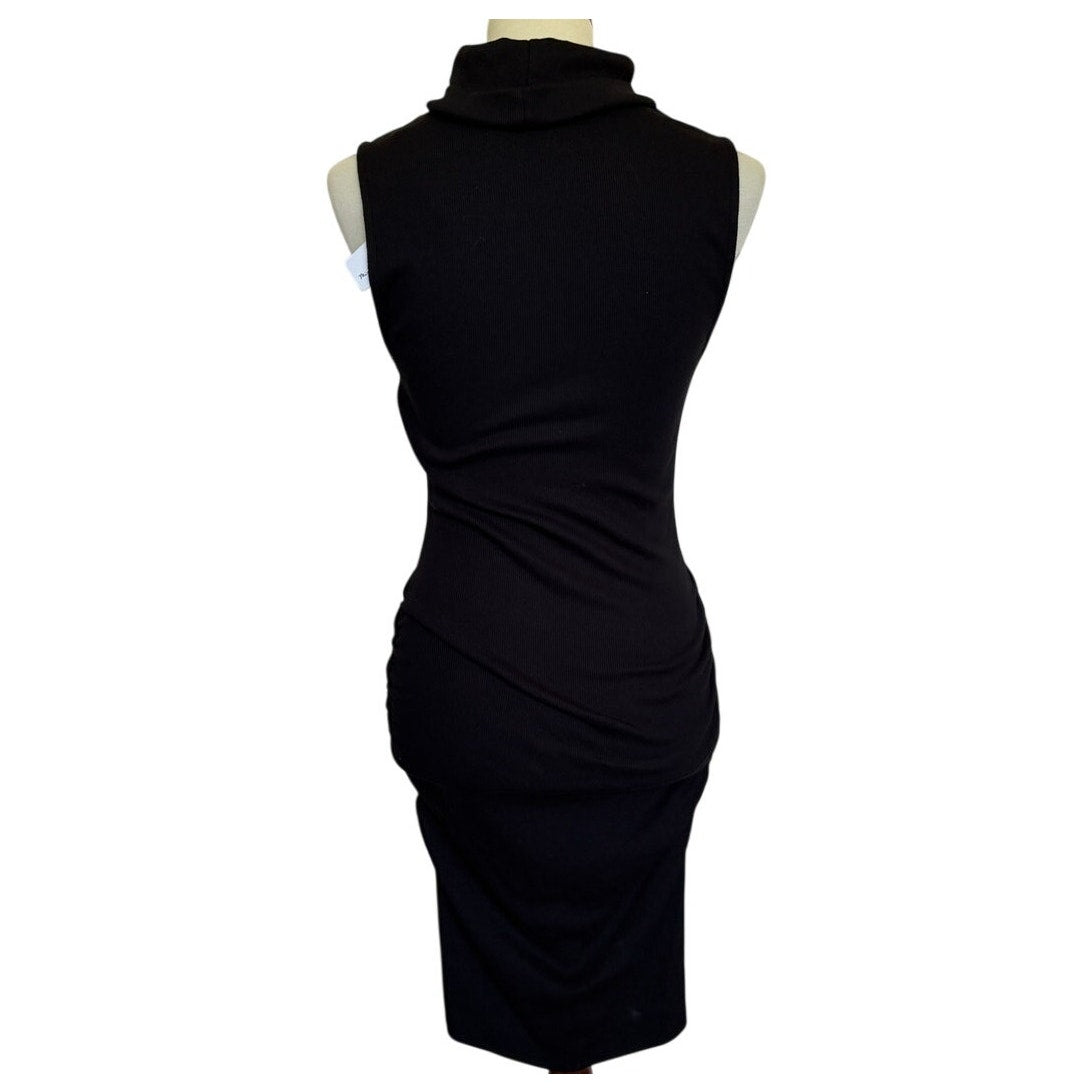 Michael Stars Macy Mock Neck Ribbed Dress - Black- Ultra Rib - Medium