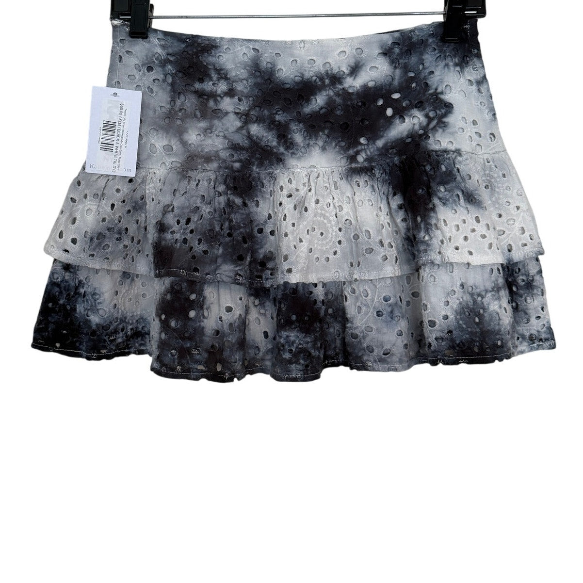 KATIE J NYC Tween Lilly Ruffle Eyelet Skirt - Black/ White - XL/14