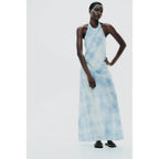 New Zara Maxi Halter Dress - Tie Dye Blue - Size Extra Small