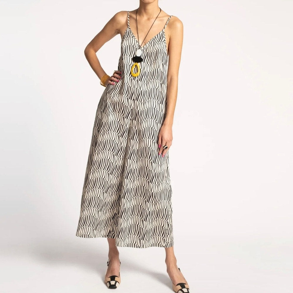 Frances Valentine Cheree Cropped Jumpsuit - Black and White Print - Size XS