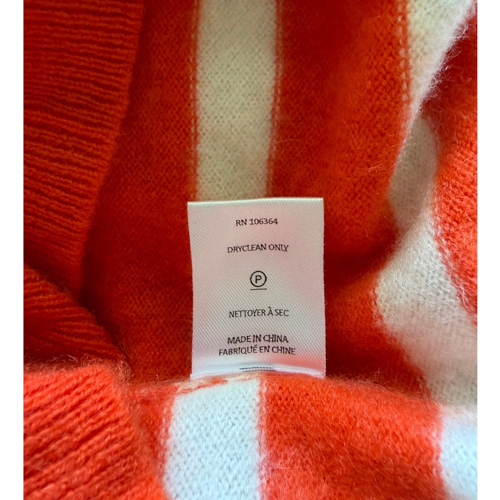 KULE Cashmere Striped Crew Neck Sweater - Orange / Cream - Size Small