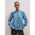 ME+EM Chambray Straight Button Up Blouse - Blue - 4
