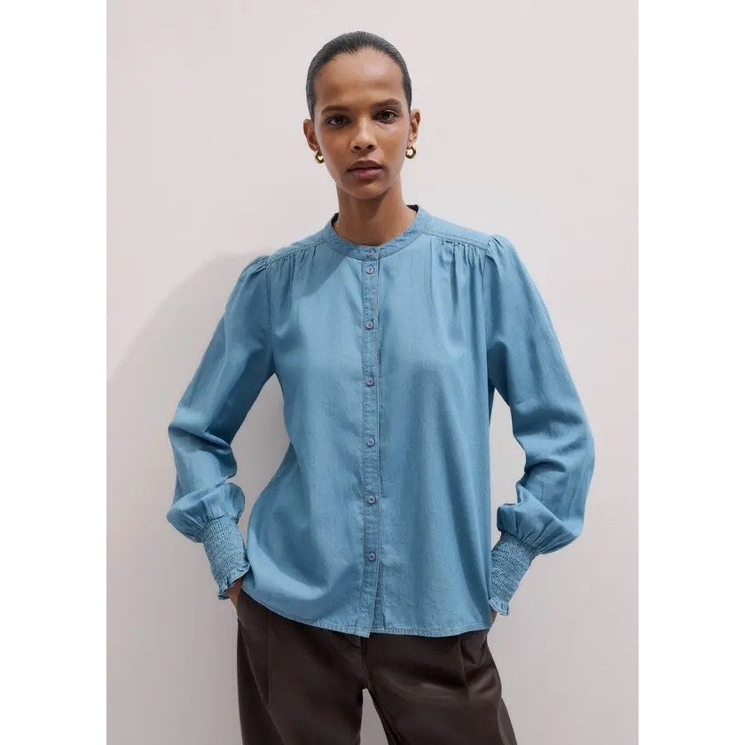 ME+EM Chambray Straight Button Up Blouse - Blue - 4