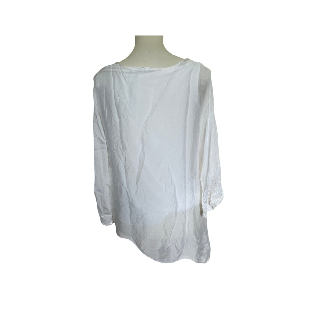 Tempo Paris Silk Flora Embroidered Tunic - White - Size Small