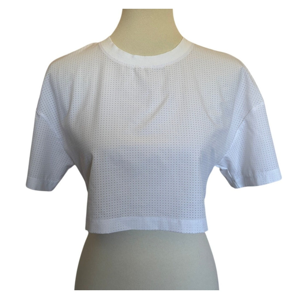 ALO Mesh Cropped Mirage Tee - White - Size Small