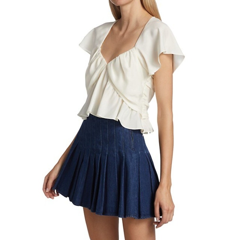 FRAME Women's Shirred Flounce Top - Off White -Size Medium