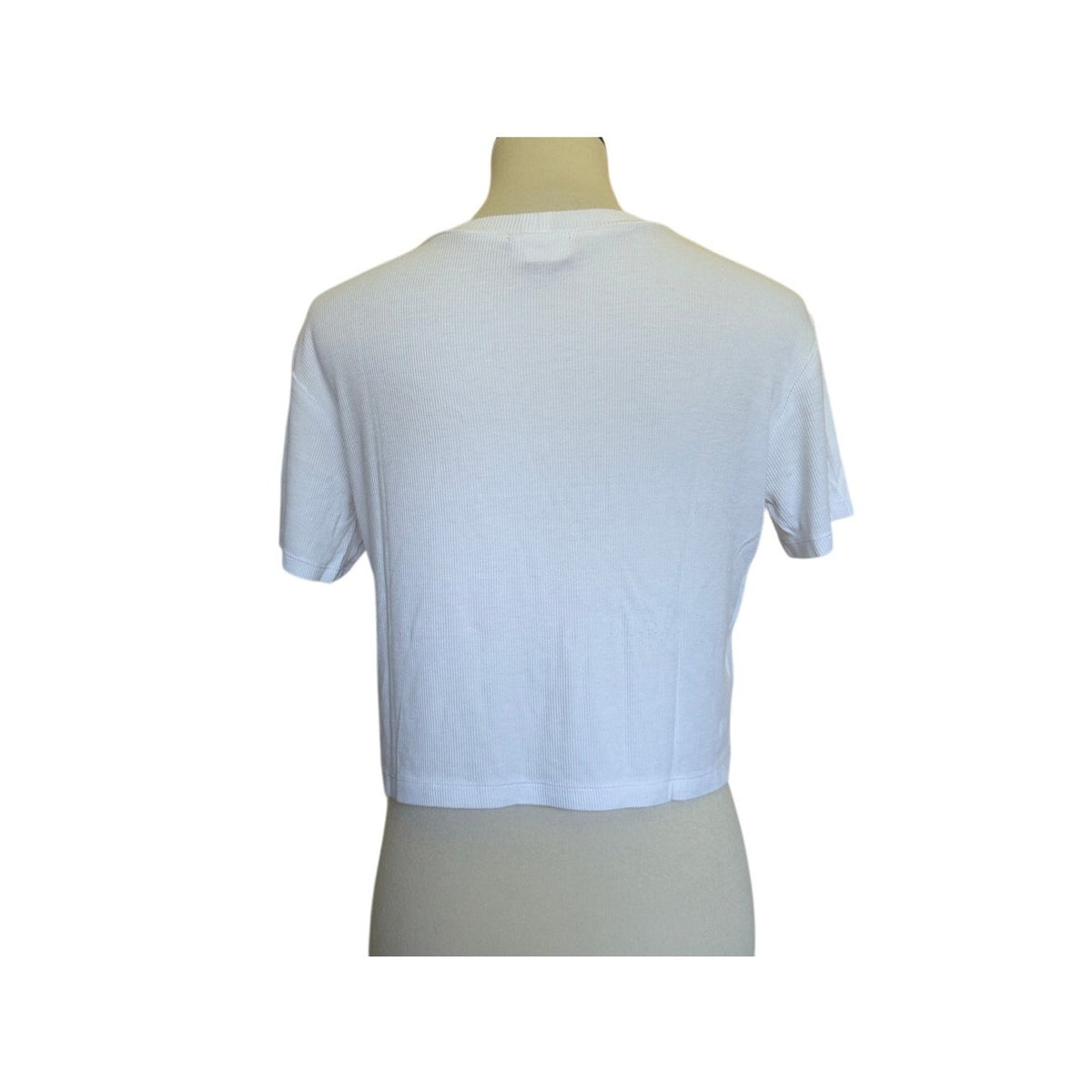 LNA Billie Rib Short Sleeve Crop Tee - White - Size Extra Small