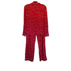 STATE OF DAY Notched-Collar Bow Print Pajama Set - Red - Size Small