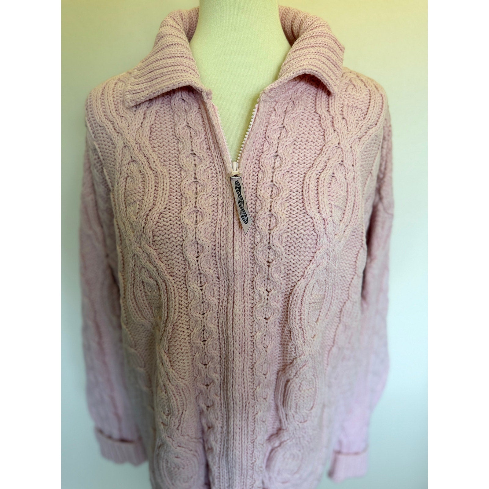 Aran Crafts Pink Merino Wool Full Zip Cardigan Sweater - XXL