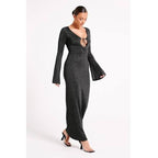 Meshki Kamila Long Sleeve Bodycon Maxi Dress - Metallic Black - Size Extra Small