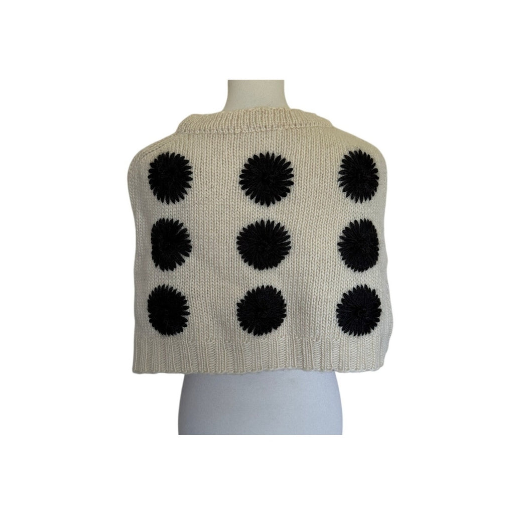 FRANCES VALENTINE Emma Embroidered Flower Shrug - Cream and Black - Size Medium