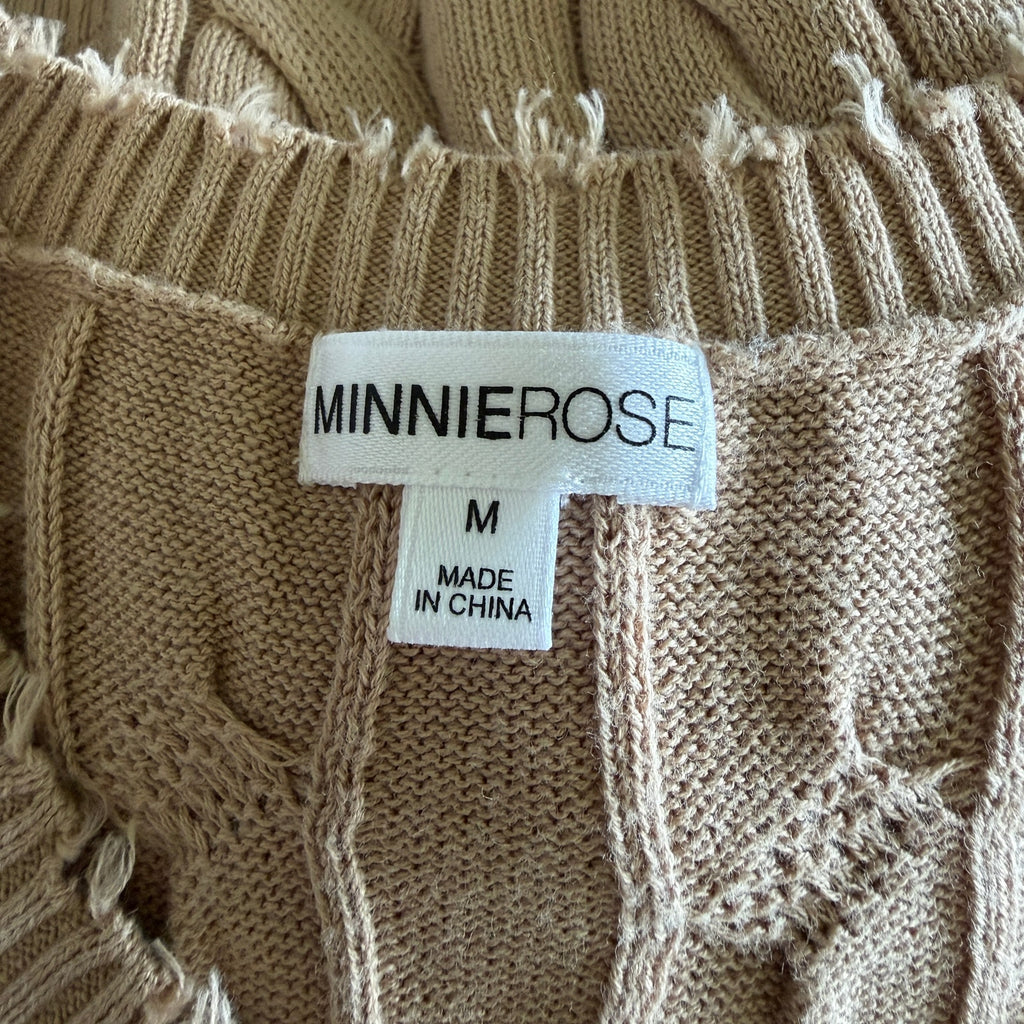 Minnie Rose Stone Washed Distressed Cotton Cable Knit Tank - Desert - Medium