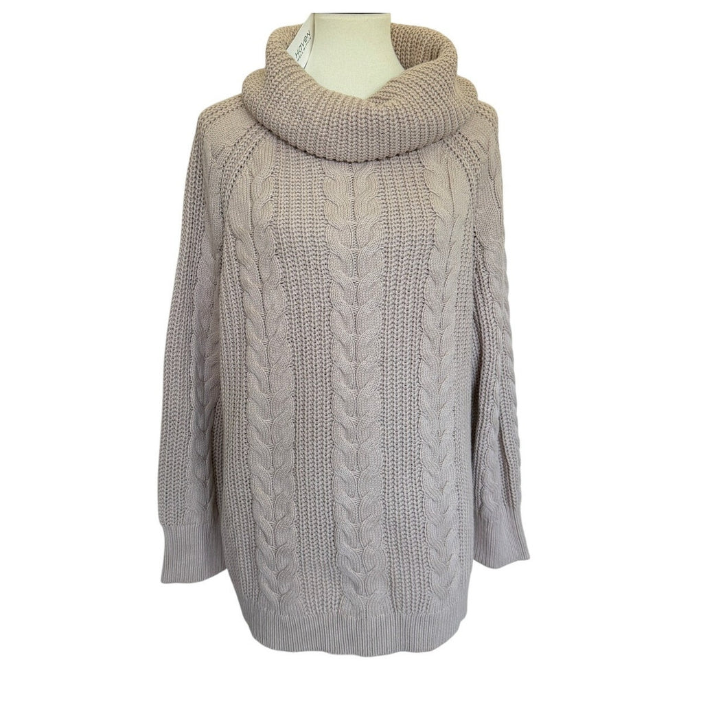 HAVEN WELL WITHIN Cowlneck Cable Knit Sweater - Beige - XL