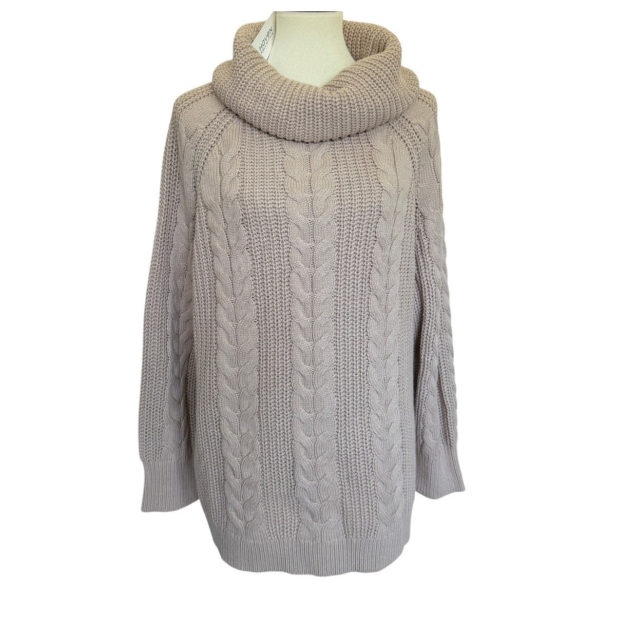 HAVEN WELL WITHIN Cowlneck Cable Knit Sweater - Beige - XL