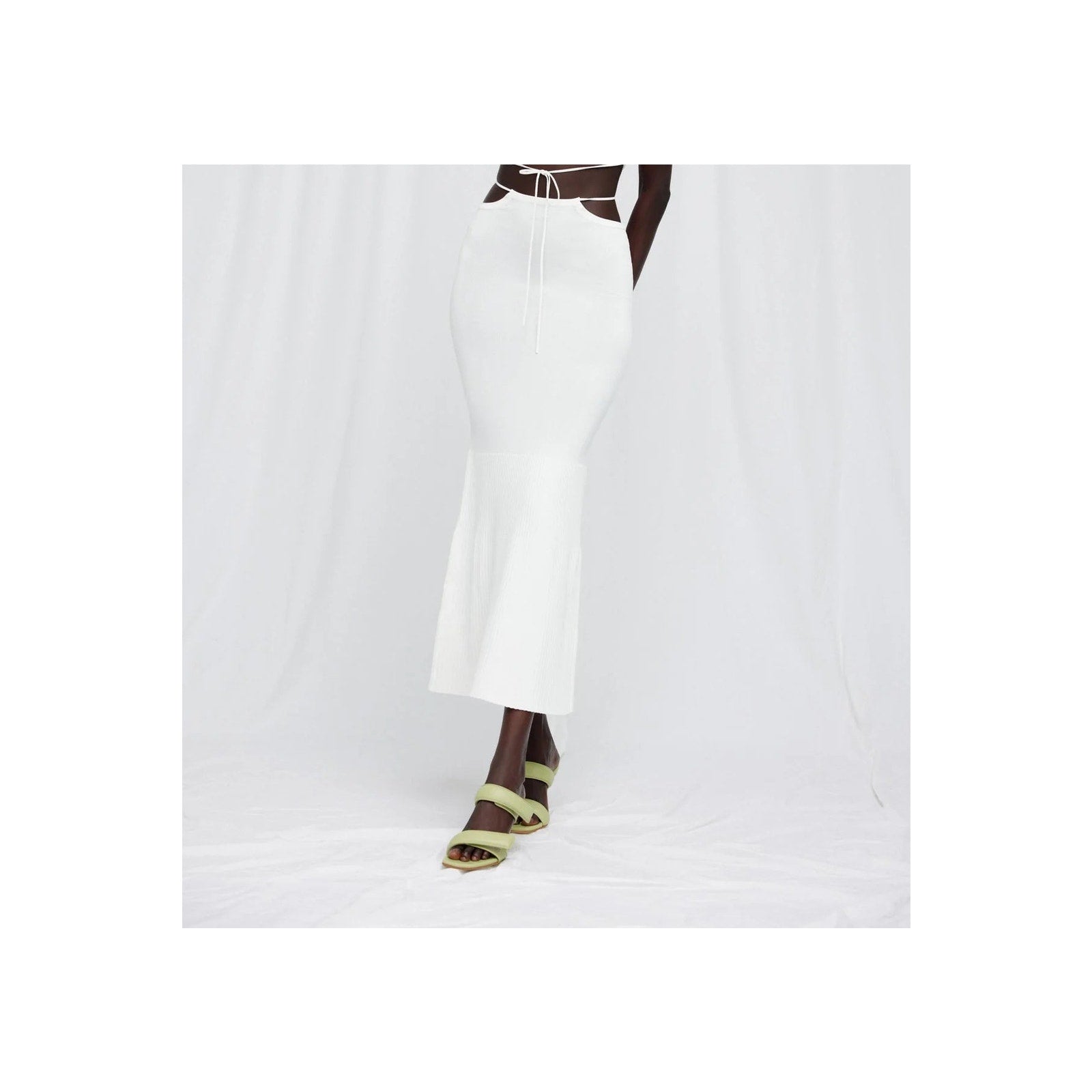 SIGNIFICANT OTHER Skye Ribbed Knit Midi Skirt - Cream Ivory - Size 4