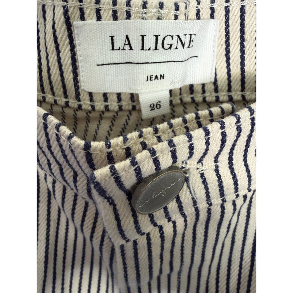 LA LIGNE Isadora High Rise Wide Leg Jeans - Gordon Striped Denim - Size 26