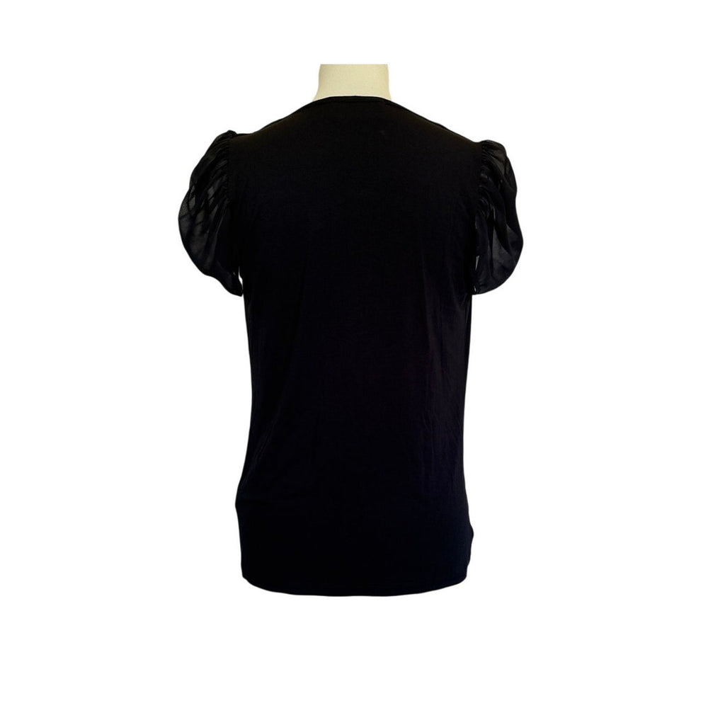 SIX/FIFTY Cowl Neck Sheer Sleeve Blouse - Black - Size Medium