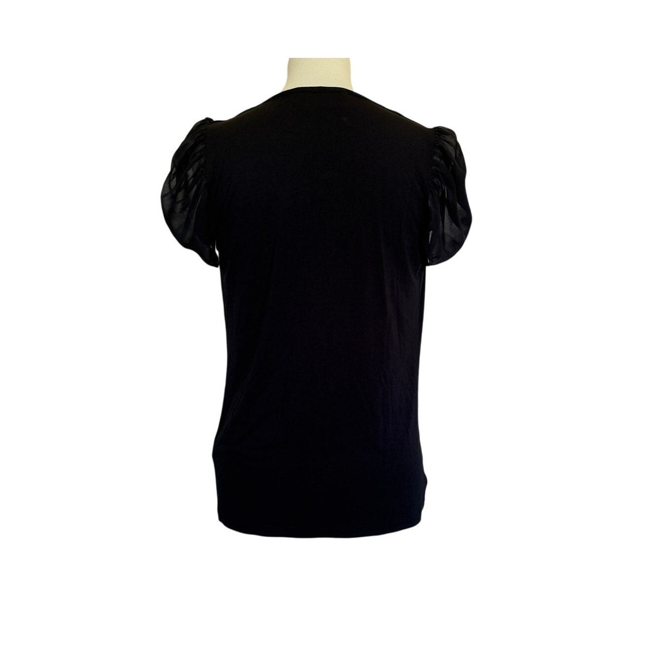 SIX/FIFTY Cowl Neck Sheer Sleeve Blouse - Black - Size Medium
