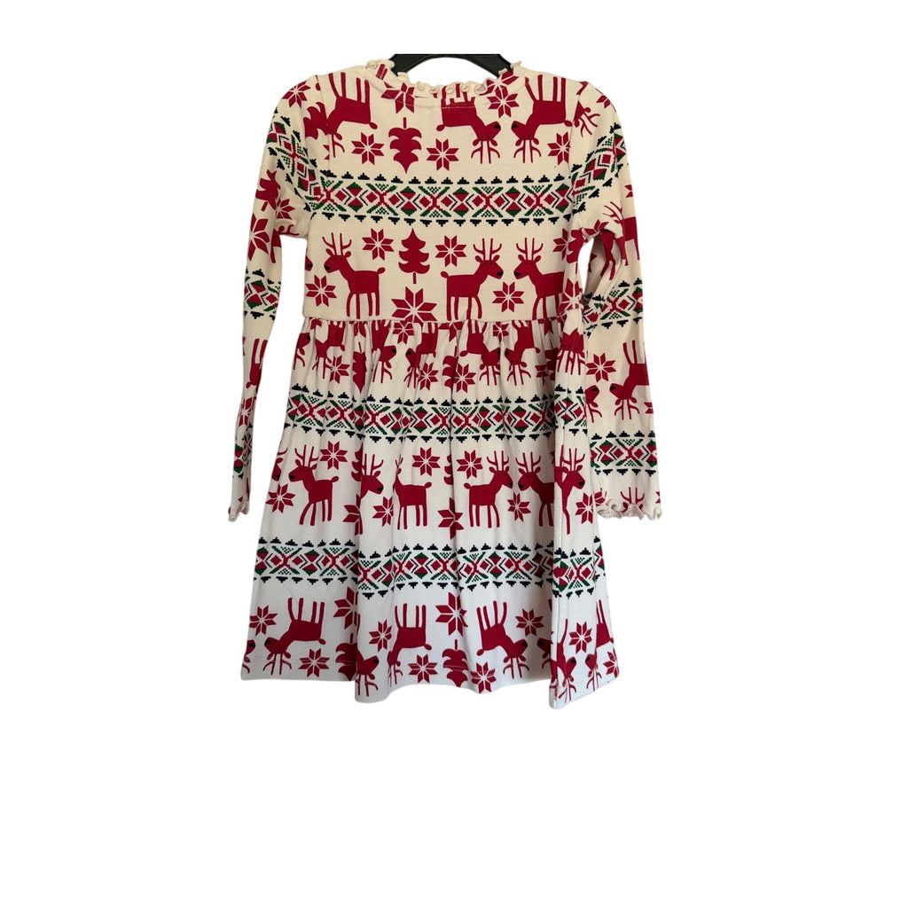 HANNA ANDERSSON Dear Deer Holiday Print Rib Dress - Cream / Red - Size 5