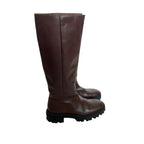 Zara Tall Brown Leather Chunky Boot - Size 38 / 8