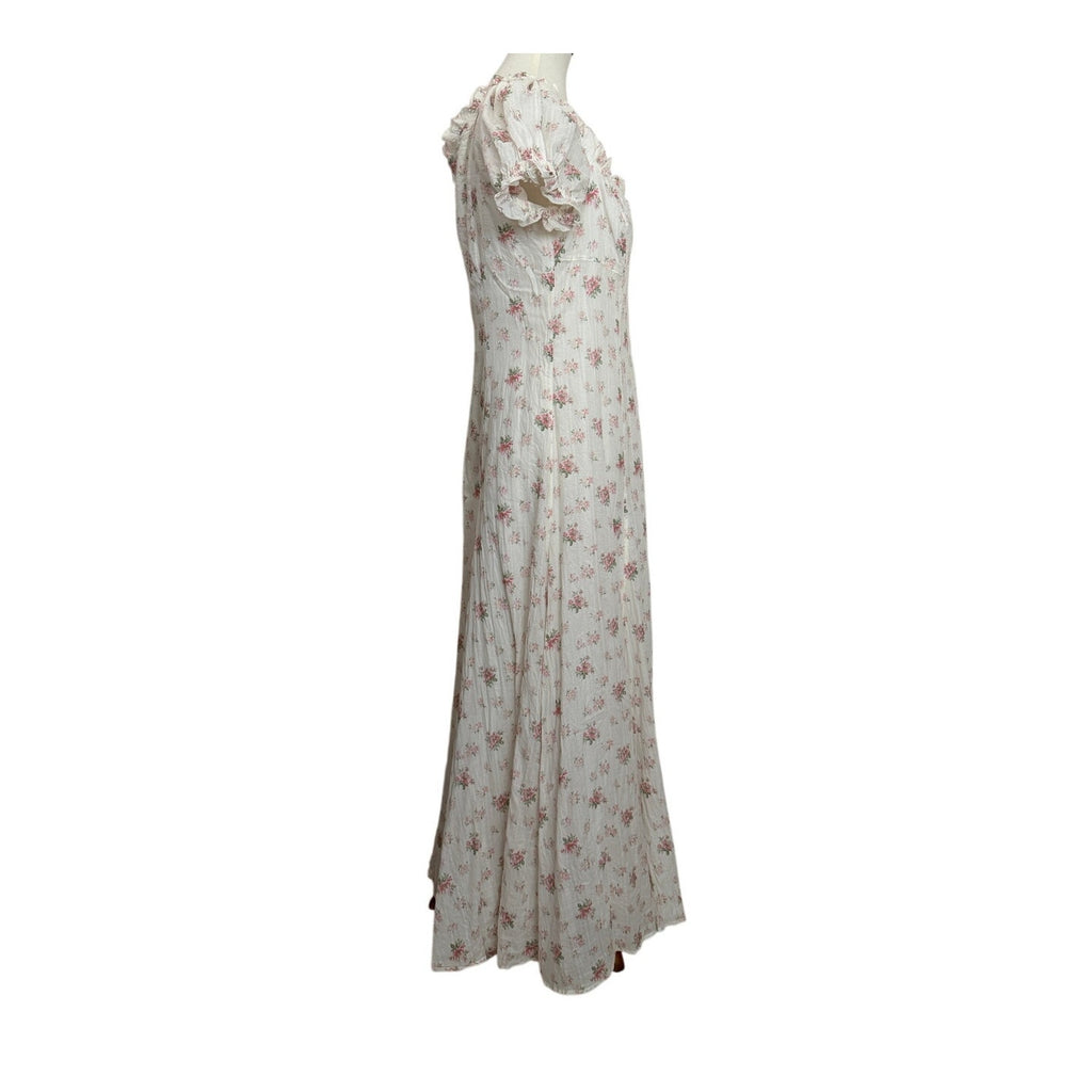 Polo Ralph Lauren Floral Puff Sleeve Maxi Dress - Cream and Pink Floral - Size 10