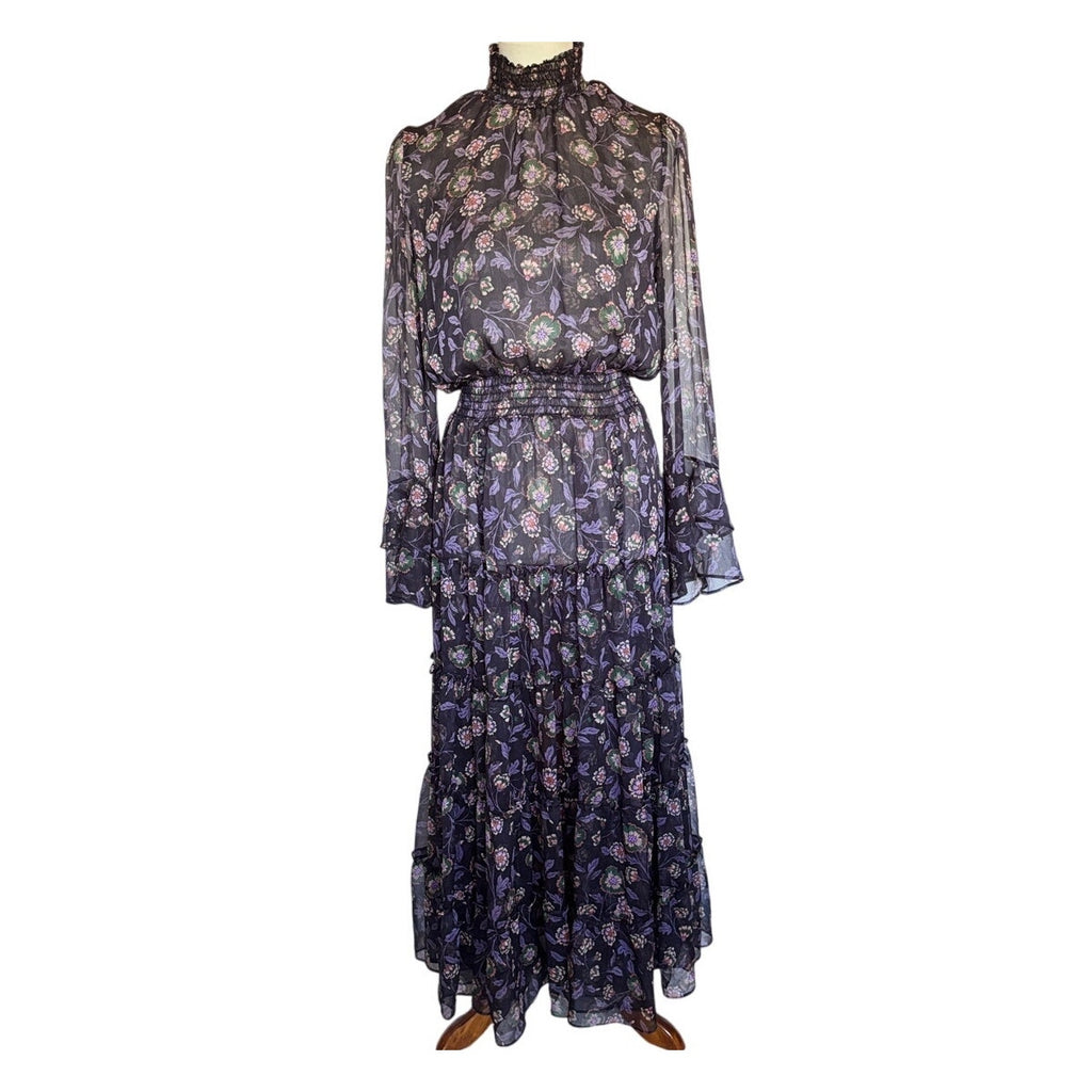 MISA Bethany Floral Chiffon Midi Dress - Nightshade Floral - Size Small