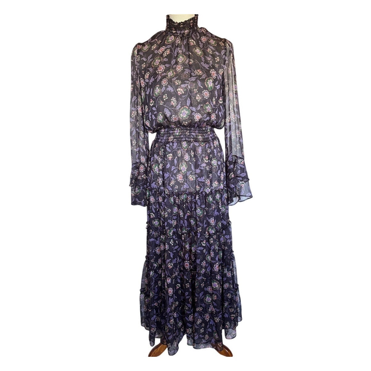 MISA Bethany Floral Chiffon Midi Dress - Nightshade Floral - Size Small