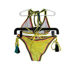 Cosita Linda Embroidered Edge Triangle Bikini Set - Yellow / Multi - Size Small