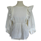 APIECE APART Ruffle 3/4 Sleeve Cotton Blouse - Cream - Size 2