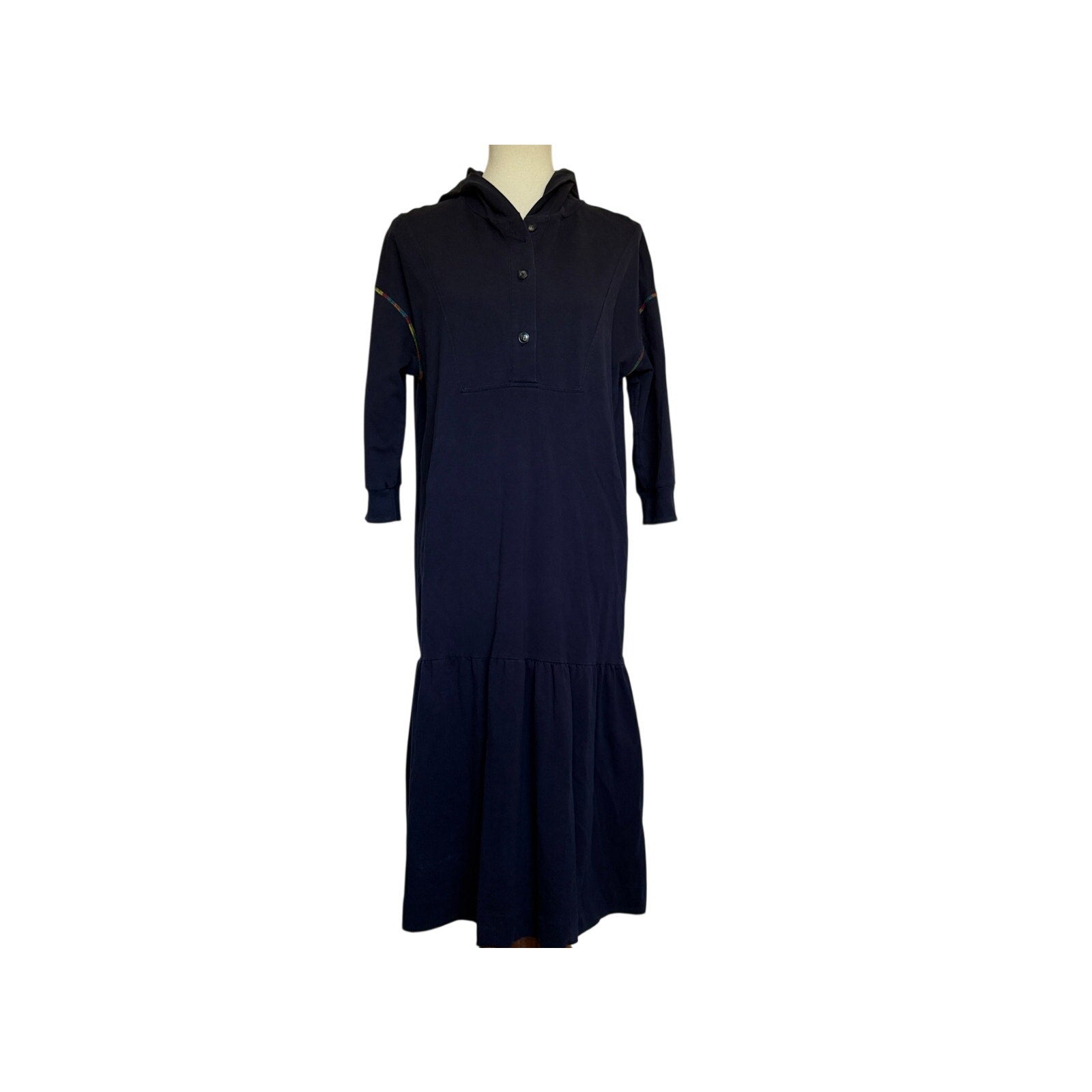 MDRN Cotton Maxi Hooded Dress - Navy Blue - Size Large