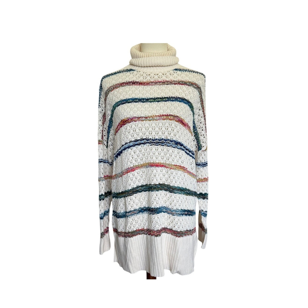 Peruvian Connection Hadley Turtle Neck Sweater - Multicolor Stripe - Size Large