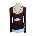 WAYF Cutout Long Sleeve Top - Chocolate Brown - Size S