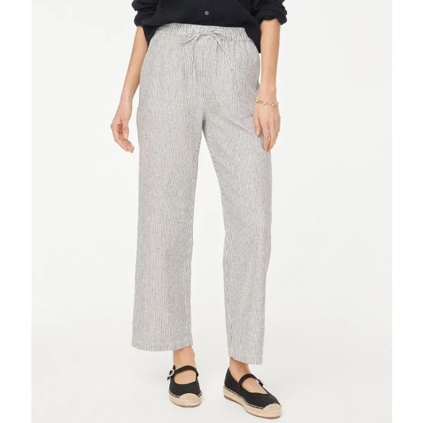New J.CREW Slim Wide Leg Cotton Linen Pant - Striped Black / Cream - Size 4